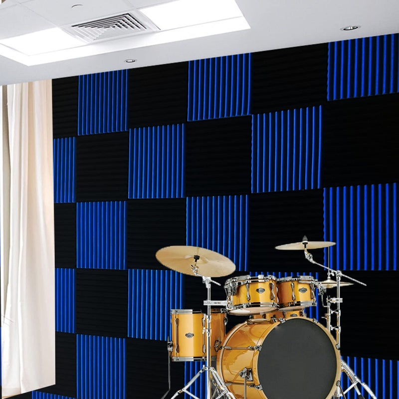 HPKL9999 96 عبوة من الألواح الصوتية السوداء/الزرقاء 12 "X 12 "X1" لامتصاص الصوت في الاستوديو، رغوة عازلة للصوت على شكل مثلث - Image 2